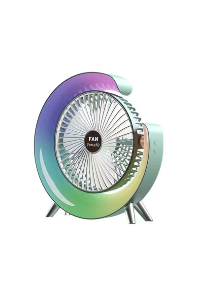 Choice green Portable Fan USB Rechargeable Fan LED 7 Colors Electric fan 180°...