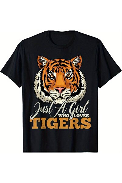 01THEONE تي شيرت Just a Girl Who Loves Tigers هدية لمحبي النمور، مقاس كبير، 1...