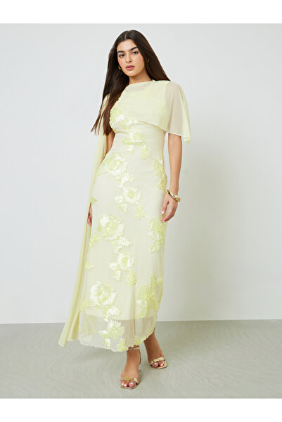 Take Two By Styli Yellow Floral Embroidered Sheath Maxi Dress