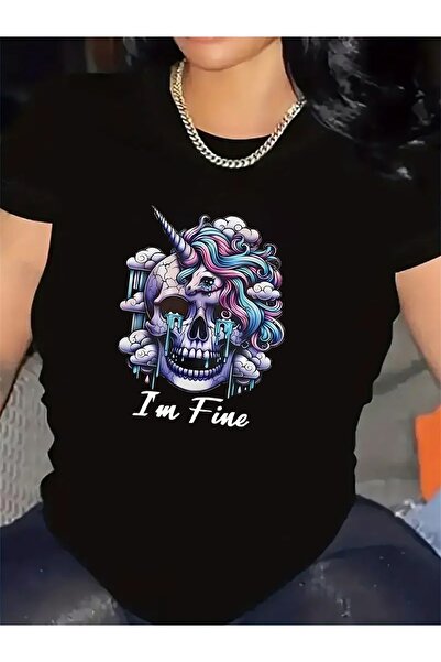 Astogria13 Short Sleeve T-Shirt Women with Unicorn Skull Design, Made of cott...