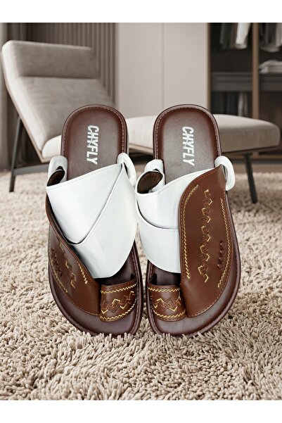 Chyfly Men Arabic Naal Sandals Geometric Embroidery PU Leather Criss-cross St...