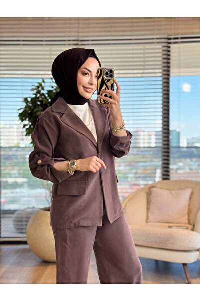 Nefise 260151 Stylish Pants and Jacket Set Brown