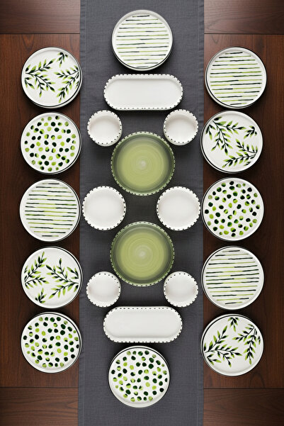 Kitchen Life 22 Parça 12 Kişilik Greentree Stackable Seramik Kahvaltı Takımı ...