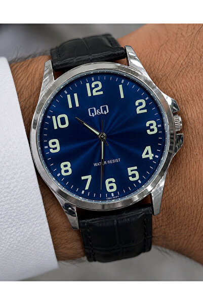 Q&Q Men's Wristwatch with Black Leather Strap, Casual and Classic Design, Gif...
