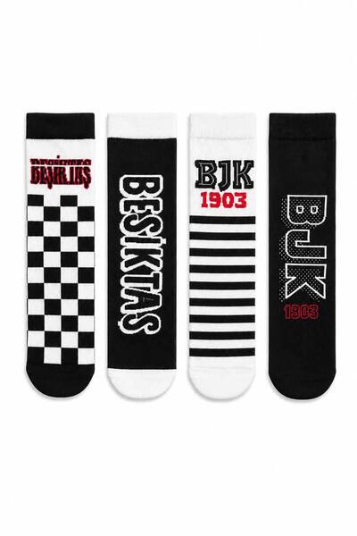 Bjk Lisanslı Taraftar Çorap Unisex 4'lü Çocuk Soket Çorap 1903 Kartal Çorap S...