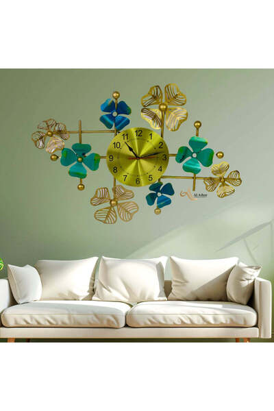Al Athar Arts Hand-Painted Metal Wall Panel with Clock – Vintage Iron Wall De...