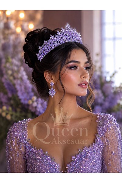 QUEEN AKSESUAR Royal Crown Thesa Lilac Lilac Purple Crystal Stone Luxury Desi...