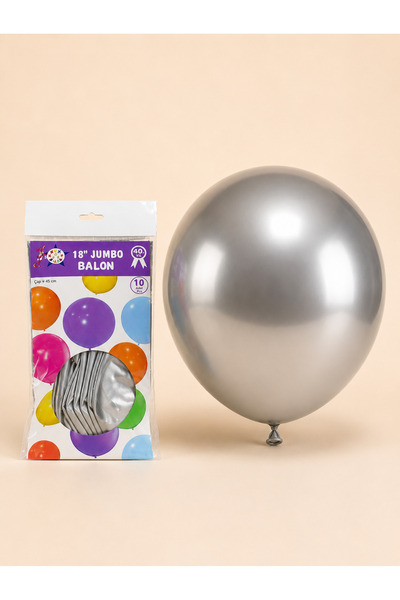 HBK Balon HBK Lateks Krom Gümüş Balon 18 İnç 45 cm 10 Adet, Parlak Silver Düğ...