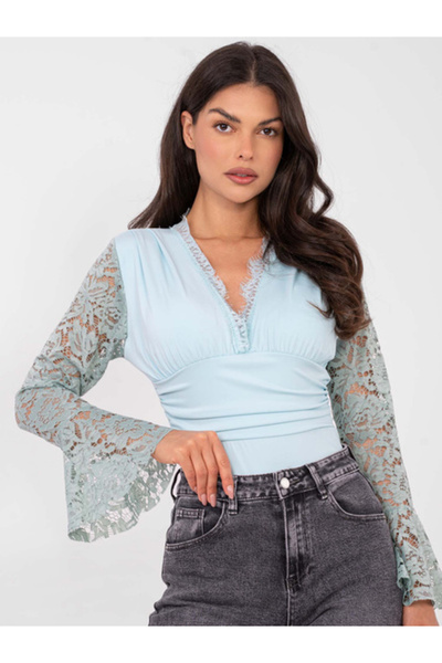 Italy Moda Body Dama Maneca lunga, Dantela, ITALY MODA, Menta Eleganta