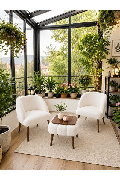 DEKOZUM LUNA SOFT Well soft Peluş Kumaş İkili Berjer Seti Salon Balkon Koltuk...
