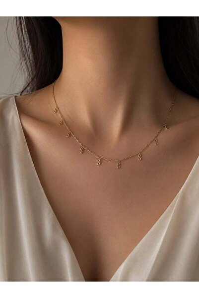 Generic Gold Stainless Steel Necklace with Dangling Infinity Charms