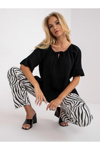 Och Bella Bluza Dama, Och Bella, Bumbac, Maneca scurta, Negru, model TW-BZ-BI...