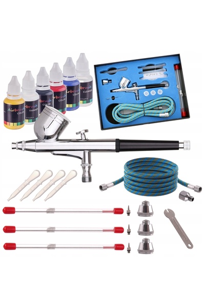 TC Technic Aerograf modelar, set de duze 0,2 0,3 0,5, furtun, recipiente pent...