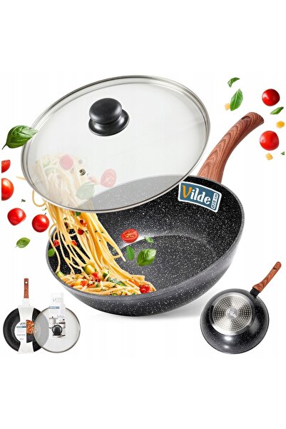 Vilde Wok GRANITAT, tigaie adâncă mare pentru prăjit și gătit la aburi, 28 cm...