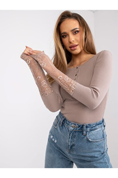 rue parıs Bluza Dama, RUE PARIS, Bumbac, Maneca lunga, Bej inchis, model RV-B...