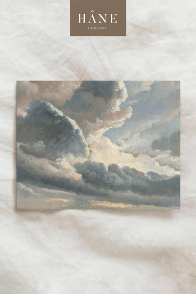 Hane Concept Vintage Cloudscape Poster, Dramatic Sky Oil Painting Work