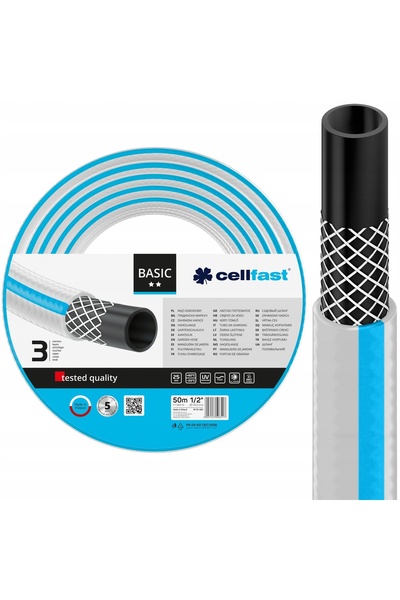 Cellfast Furtun de grădină BASIC, 3 straturi, 25 bari, 1/2 inch, 50m, ranfors...