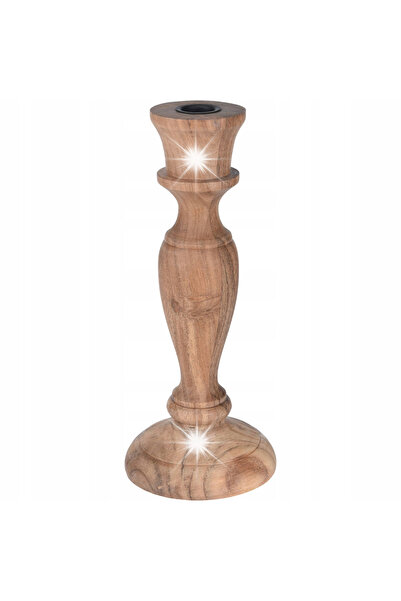 Home Styling Collection Sfeșnic din lemn înalt, bej, cu picior, 25 cm