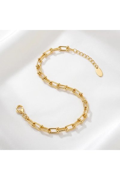 LİLİBETH BİJOU Gold Bead Detailed Chain Bracelet – Adjustable Steel Bracelet