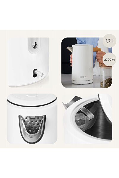 Zeegma Fierbător electric Ketlee Negru Alb 2200W 1,7L Oțel inoxidabil