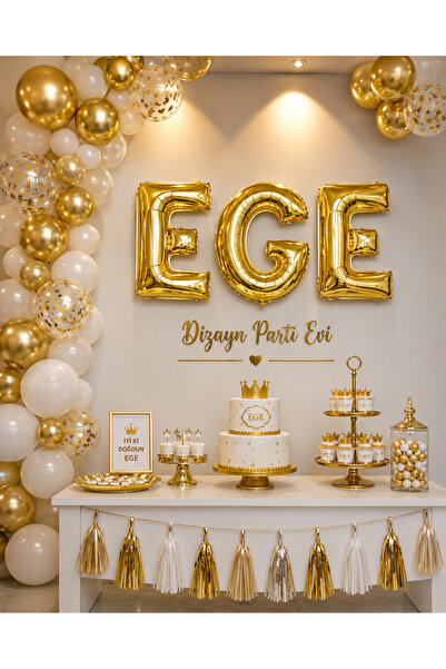 Dizayn Parti Evi 74 CM EGE Folyo Harf Balon Seti Gold & Gümüş – 34 İnç Dev İs...