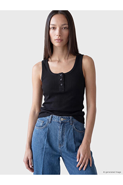 LC Waikiki Black U-Neck Women's Ribbed Tank Top