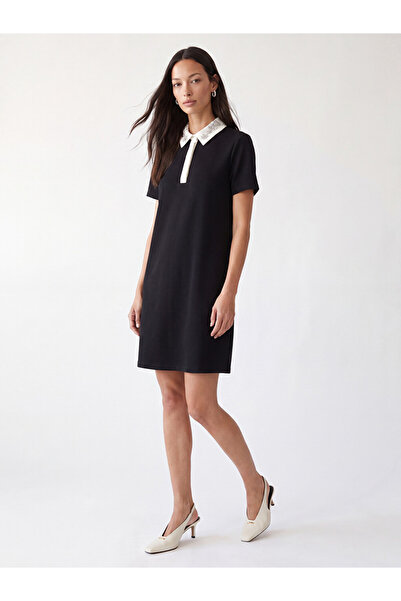 LC Waikiki Lcw Everyday Black Polo Neck Stone Detailed Mini Dress