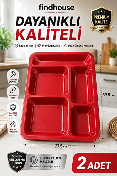 findhouse 5 Gözlü Kaliteli ve Kullanışlı 2 Adet Polikarbon Kırmızı Tabldot Se...