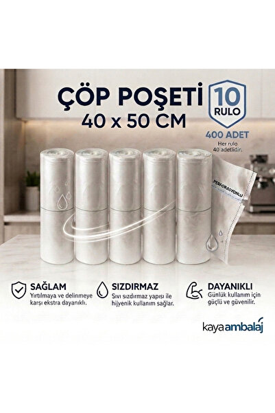 Kaya Ambalaj Çöp Poşeti Mini Boy Küçük Boy 40’lı 10 Rulo 40x50 Çöp Torbası 40...