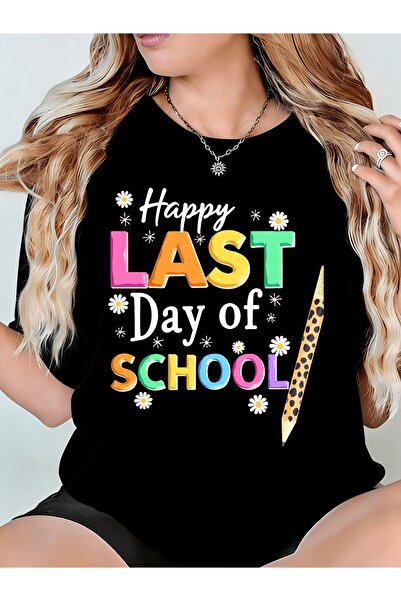 En22 تي شيرت نسائي Happy Last Day of Comfortable ذو رقبة دائرية وقابل للغسل ف...