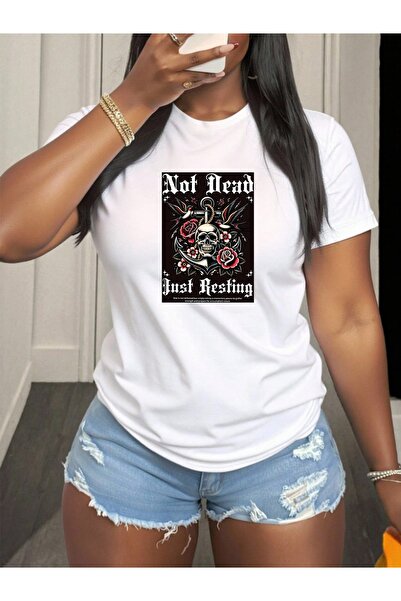45 BPM تي شيرت قطني بتصميم جمجمة "Not Dead Just Resting"، قميص مريح بأكمام قص...