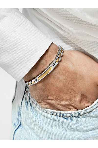 FERRO Yellow and Silver Steel Men's Bracelet Frj10195A-D 2 Year Warranty Gift...