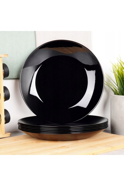 Vilde Farfurii de masă plate, din sticlă, negre, set complet de 6 bucăți, 25,...