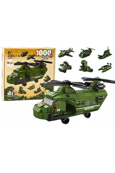 LeanToys Set de blocuri de construcție Elicopter Militar Verde 1000 piese