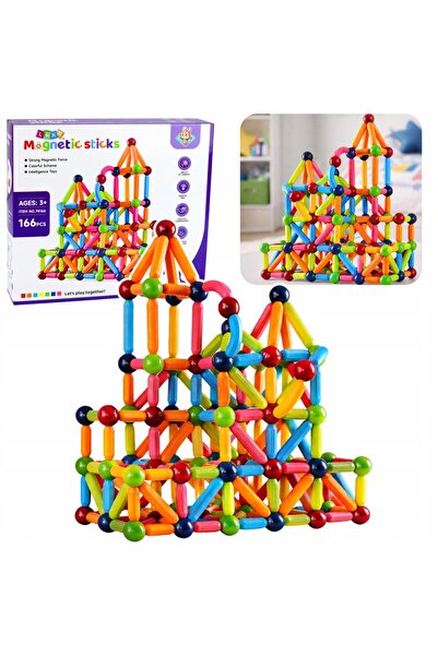 LeanToys Set de blocuri magnetice de construcție, bețe creative colorate, 166...