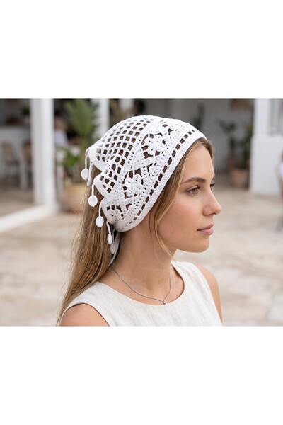 SAYZEN YOUR SHİNE Γυναικεία μπαντάνα με φούντα και λεπτομέρειες, υφαντή με βε...