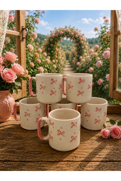 arsimhome 6 Special Handmade Embossed Bow Patterned Mugs