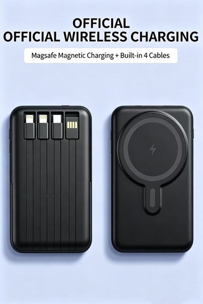 Bleco 15W magnetic wireless power bank, with built-in 4 data cables, foldable...