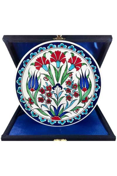 Çini Evi İznik Çini Tabak Hediyelik Lale Karanfil Motifli 18 cm