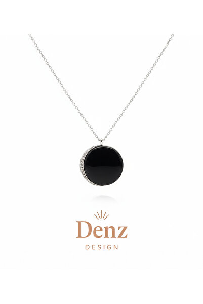 925 Ayar Gümüş, Onix ve Zirkon Taşlı Moon Kolye