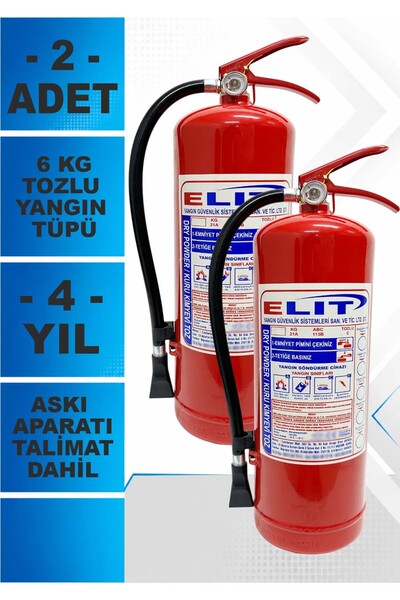 ELİT YANGIN VE GÜVENLİK SİSTEMLERİ Yangın Tüpü 6 Kg ABC Tozlu 2'li Paket Ruhs...