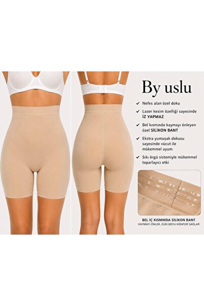 BYUSLU Yüksek Bel Lazer Kesim Uzun Şort Korse - Silikon Bantlı Toparlayıcı Korse
