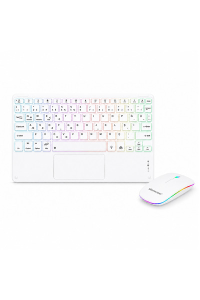 Microcase Touchpad RGB Tablet ve Telefonlar için Türkçe Bluetooth Klavye ve M...
