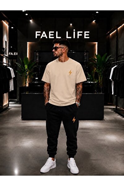 FAEL LİFE Unisex Wide-Let T-Shirt and Trackpants Set with Lightning Print