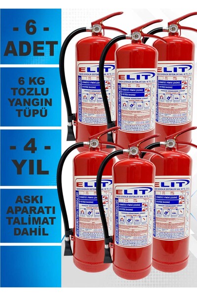 ELİT YANGIN VE GÜVENLİK SİSTEMLERİ Yangın Tüpü 6 Kg ABC Tozlu 6'lı Set Ruhsat...