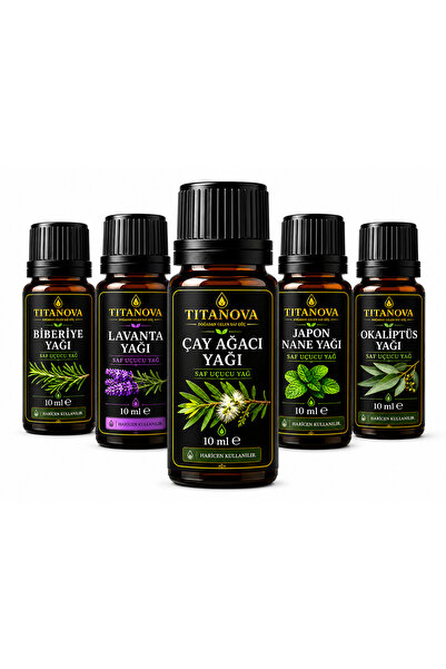 TİTANOVA 100% Pure Essential Oil Set of 5, 10 ml X 5 (Tea Tree, Lavender, Ros...