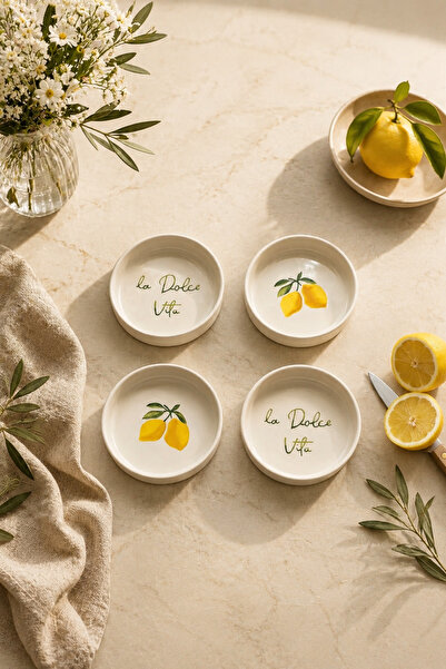 Papart Home Vita Limon 4 Piece 10 cm Handmade Ceramic Bowl Set Snack Bowl & O...