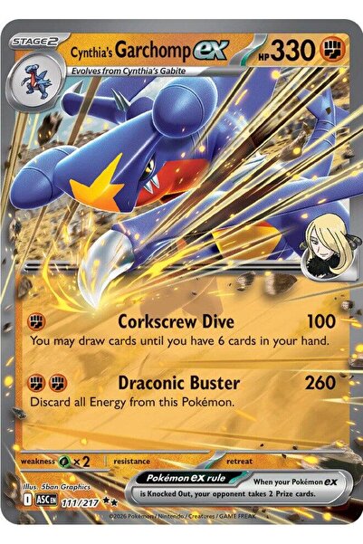 Pokemon TCG Cynthia's Garchomp Ex # 111 Pokemon Ascended Heroes Original Card