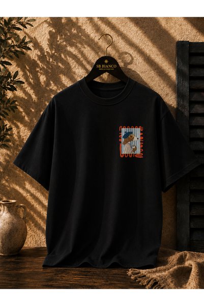 SB BİANCO Tricou Premium Unisex Supradimensionat cu Imprimeu Grafic Coffee Dog