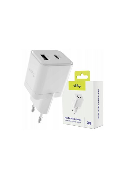 OEM Φορτιστής τοίχου Allity GaN PD QC ATC-01-20WAC 1x USB-c 1x USB-a 20W λευκός